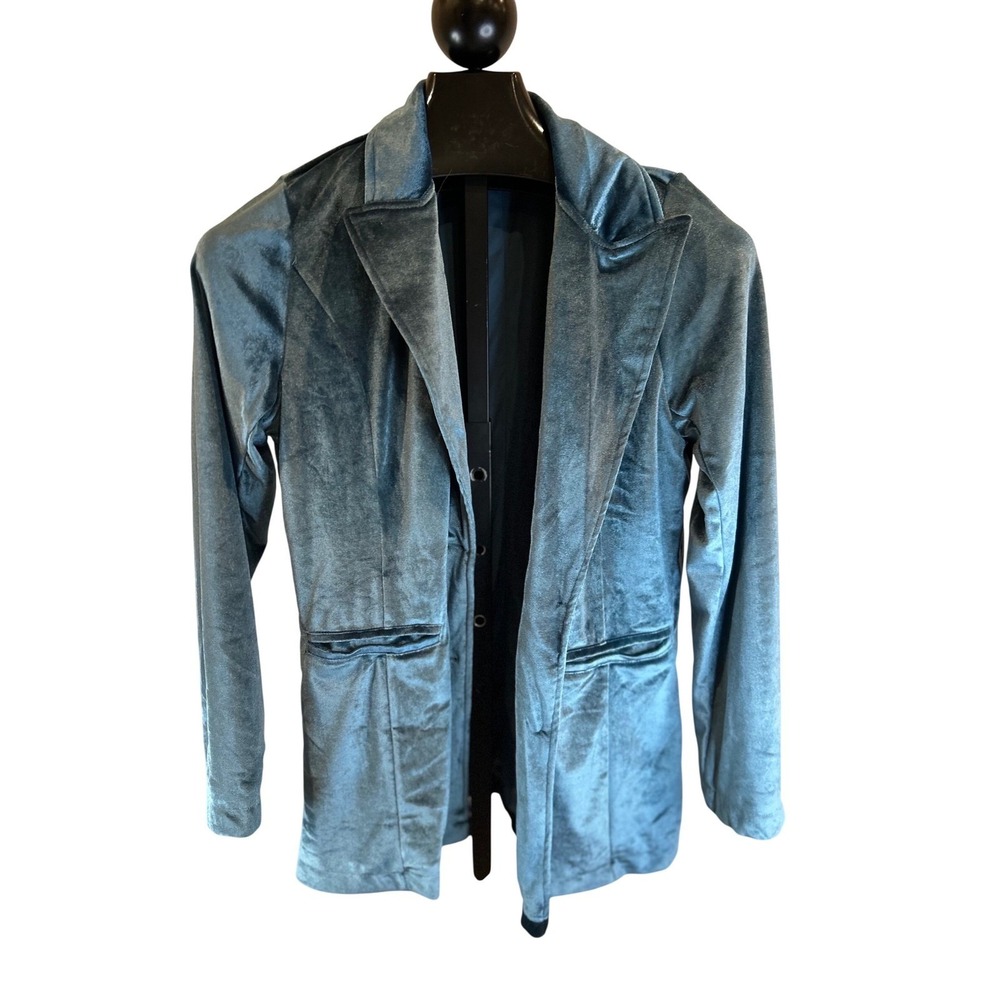 Y2K Blakeley Women Teal Velvet Long Sleeve Open Front Blazer Jacket S/M
